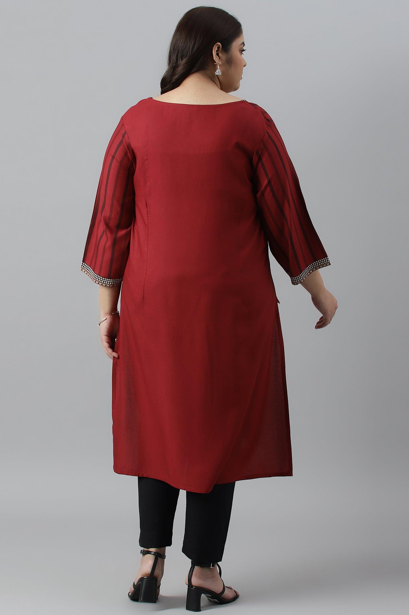 Red Stripe Print Plus Size kurta - wforwoman