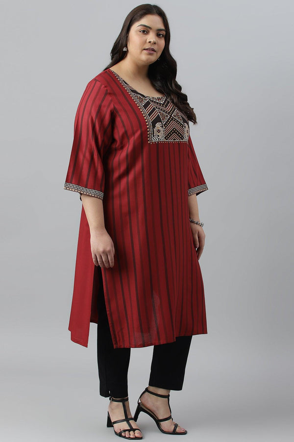 Red Stripe Print Plus Size kurta
