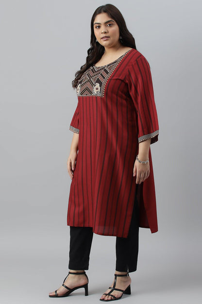 Red Stripe Print Plus Size kurta - wforwoman