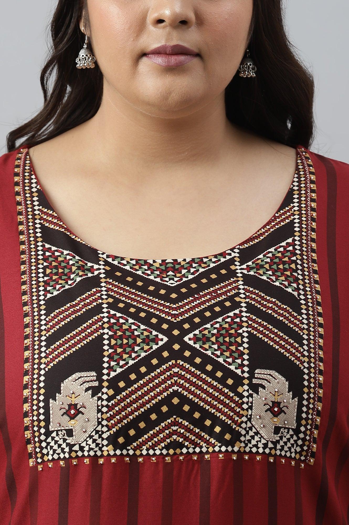 Red Stripe Print Plus Size kurta - wforwoman