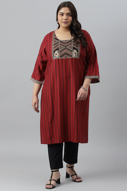 Red Stripe Print Plus Size kurta - wforwoman