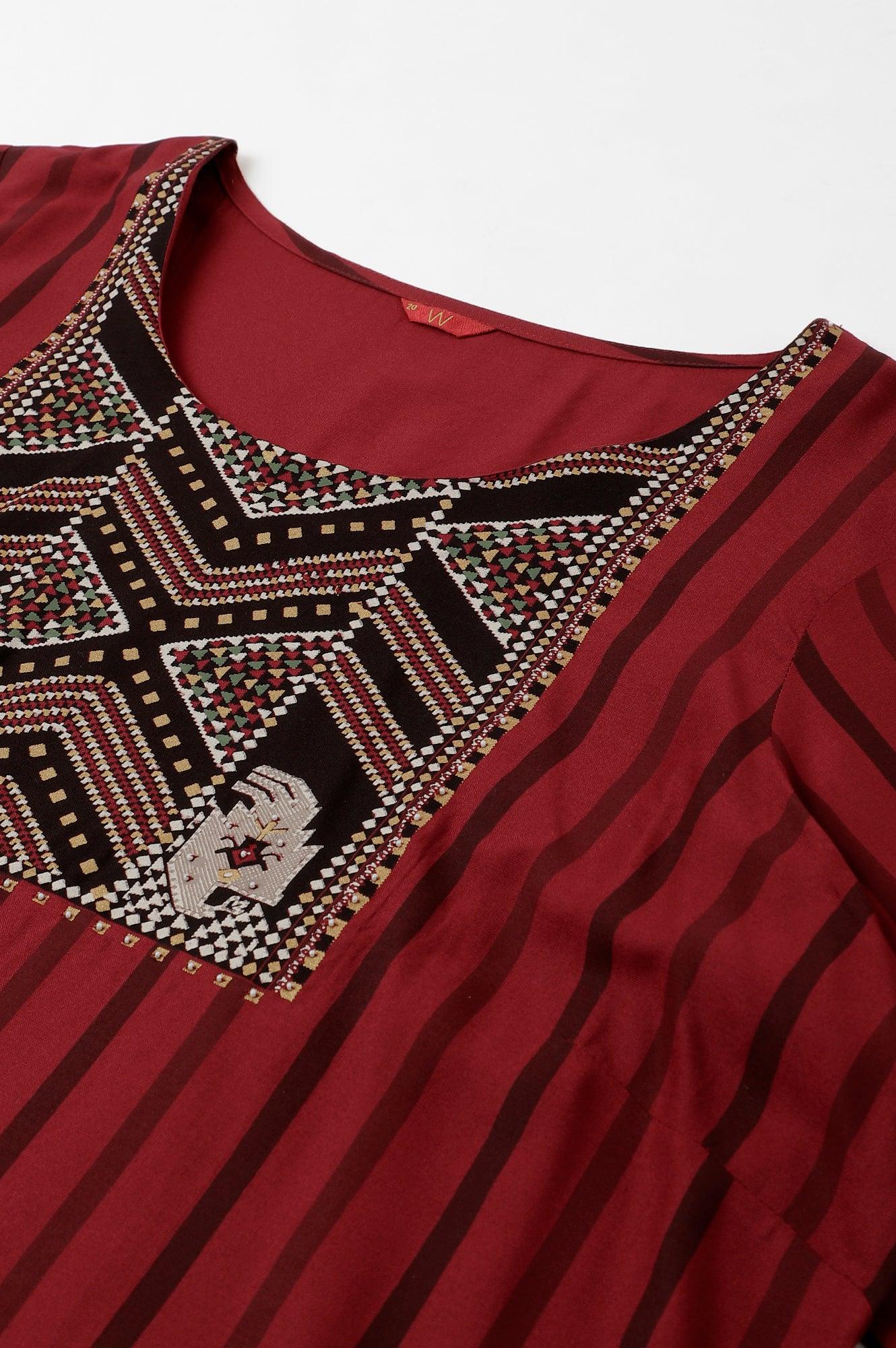 Red Stripe Print Plus Size kurta - wforwoman