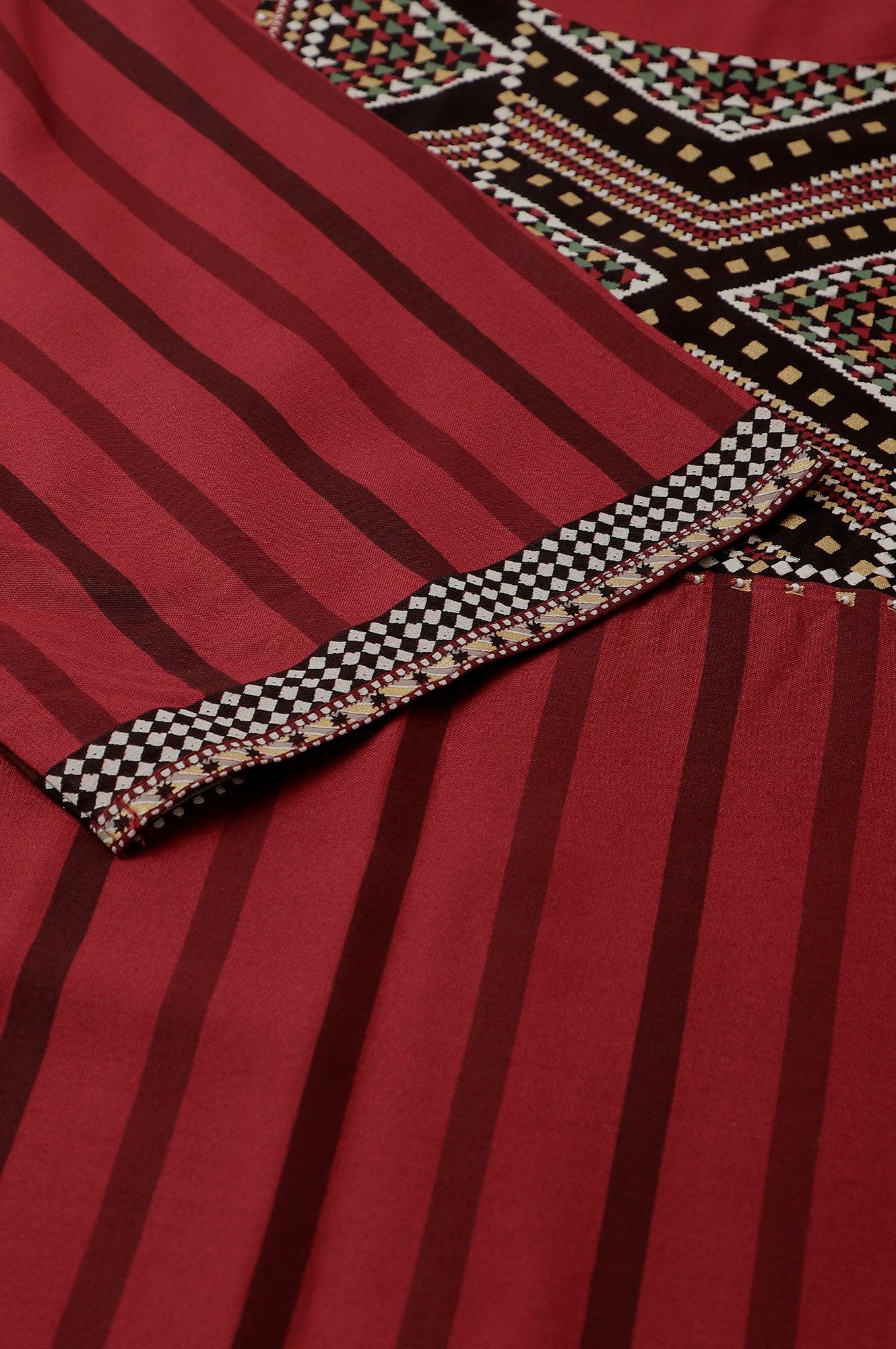 Red Stripe Print Plus Size kurta - wforwoman