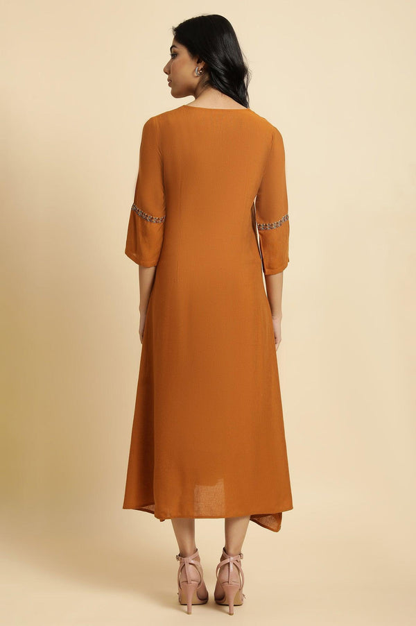 Dark Yellow Printed Plus Size Godget Dress