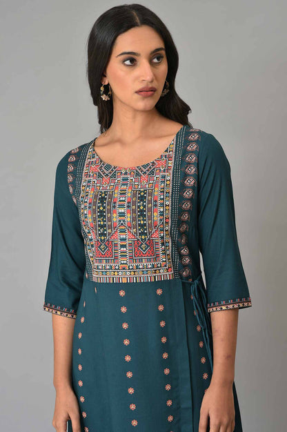 Teal Coins A-line Kurta and Slim Pant Set