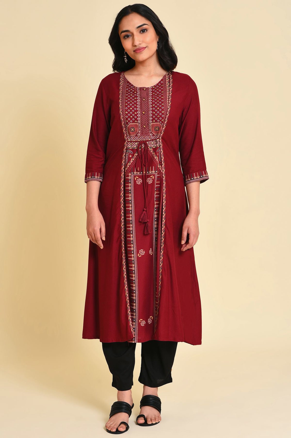 Red Mock Layer Printed kurta - 20