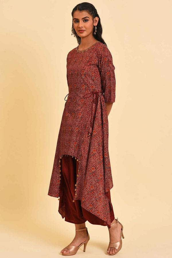 Red Cowl Neck Plus Size Layered Dress