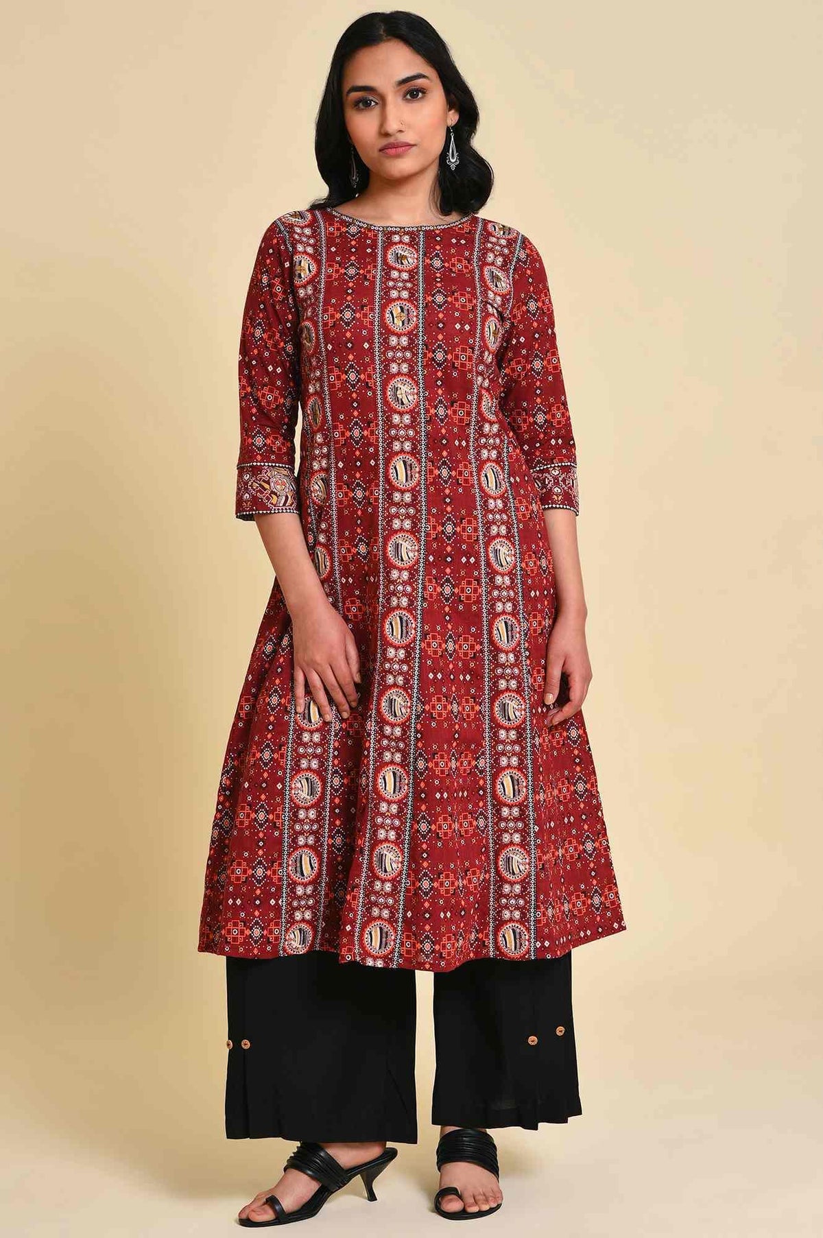 Dark Red A-Line Printed Plus Size kurta - 20