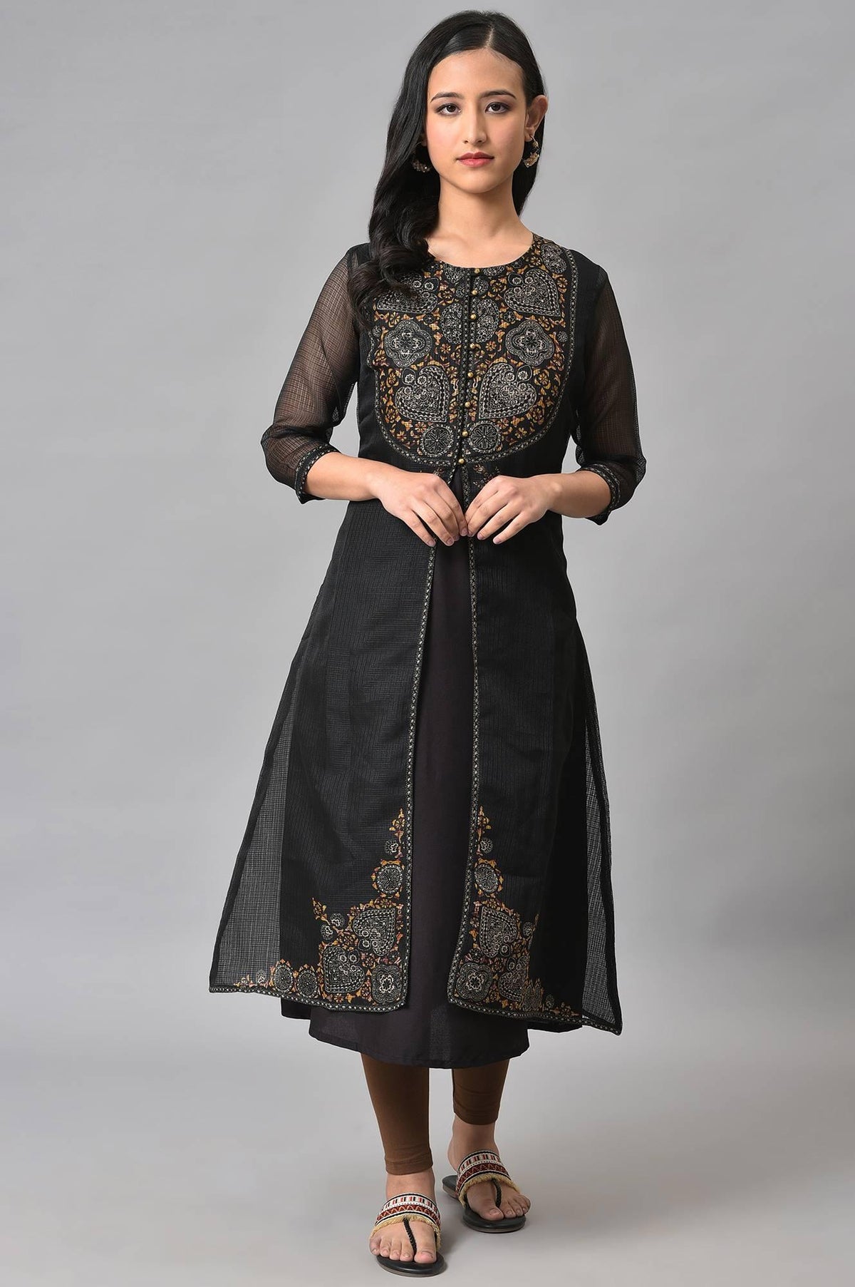 Plus Size Black Kota Jacket With Solid Sleeveless kurta