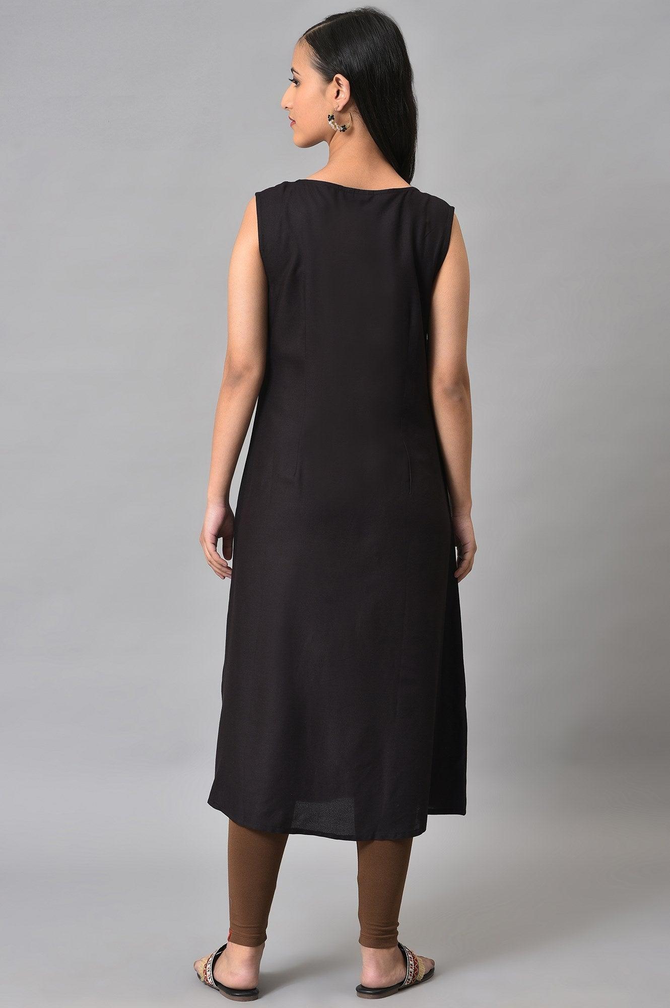 Plus Size Black Kota Jacket With Solid Sleeveless kurta - wforwoman