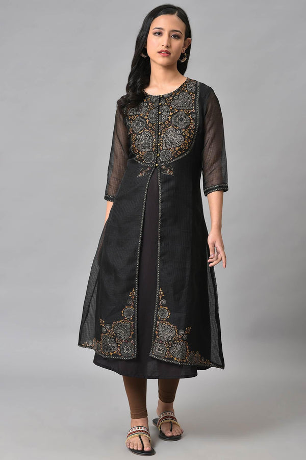 Black Kota Jacket With Solid Sleeveless kurta