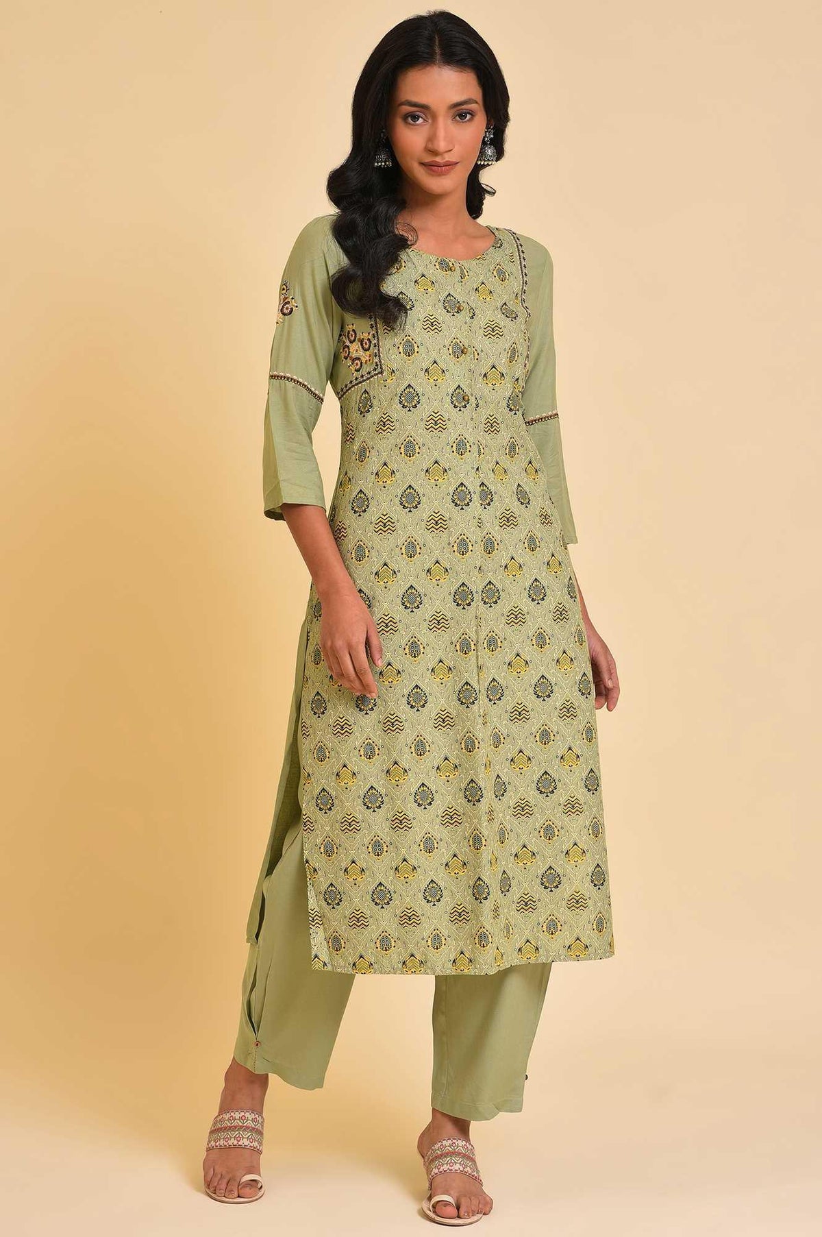 Light Green Embroidered Yoke Plus Size kurta - 4XL
