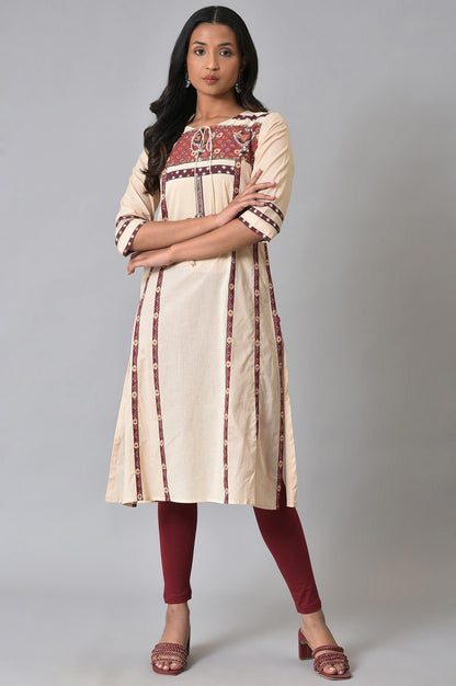 Ecru Printed Straight Summer kurta - wforwoman