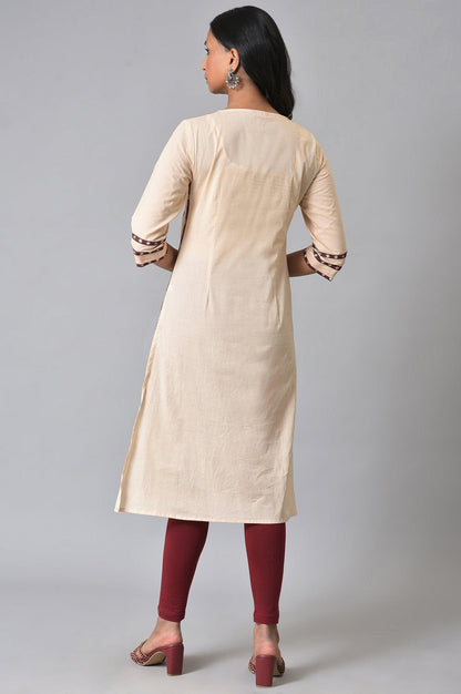 Ecru Printed Straight Summer Plus Size kurta - wforwoman