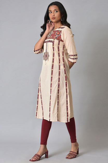 Ecru Printed Straight Summer Plus Size kurta - wforwoman