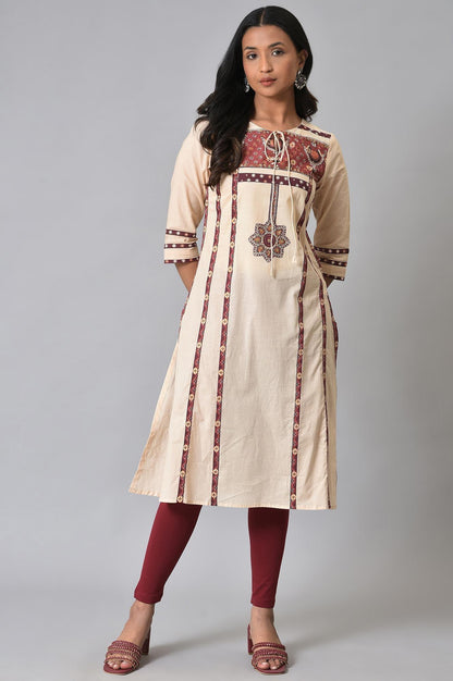 Ecru Printed Straight Summer Plus Size kurta - wforwoman