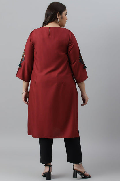 Dark Red Embroidered Plus Size kurta - wforwoman