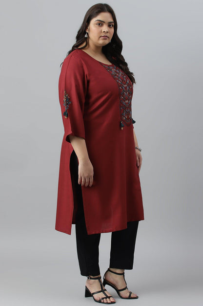 Dark Red Embroidered Plus Size kurta - wforwoman