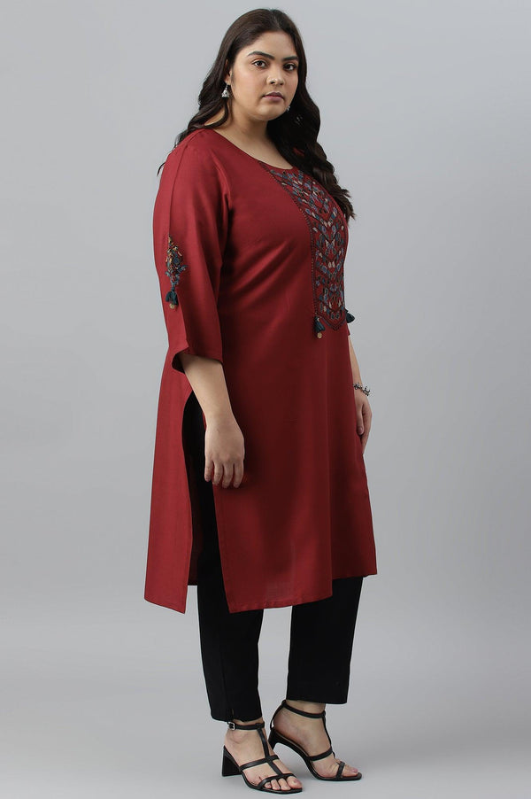Dark Red Embroidered Plus Size kurta