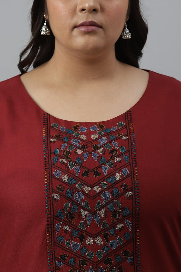 Dark Red Embroidered Plus Size kurta
