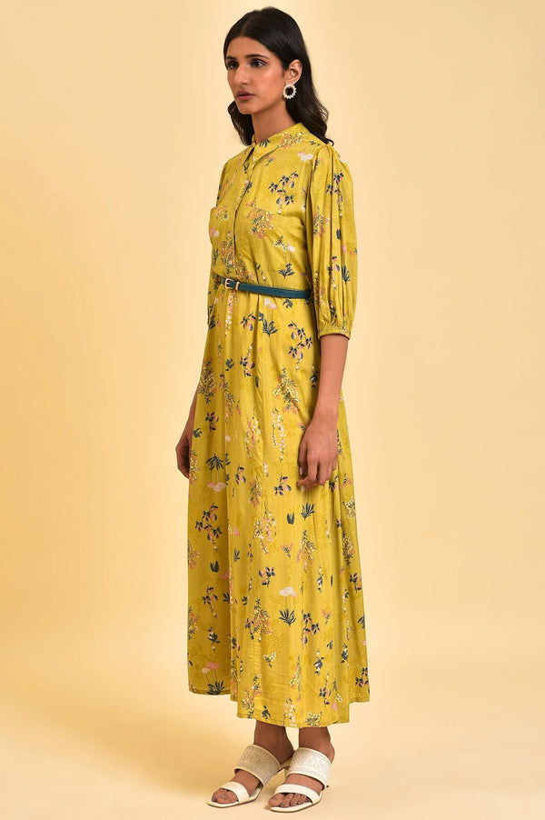Yellow Floral Printed Long Summer Dress