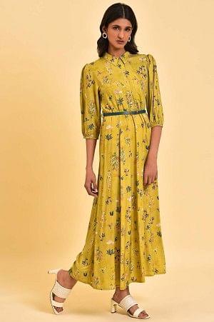 Yellow Floral Printed Long Summer Dress