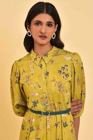 Yellow Floral Printed Long Summer Dress