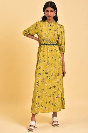 Yellow Floral Printed Long Summer Dress