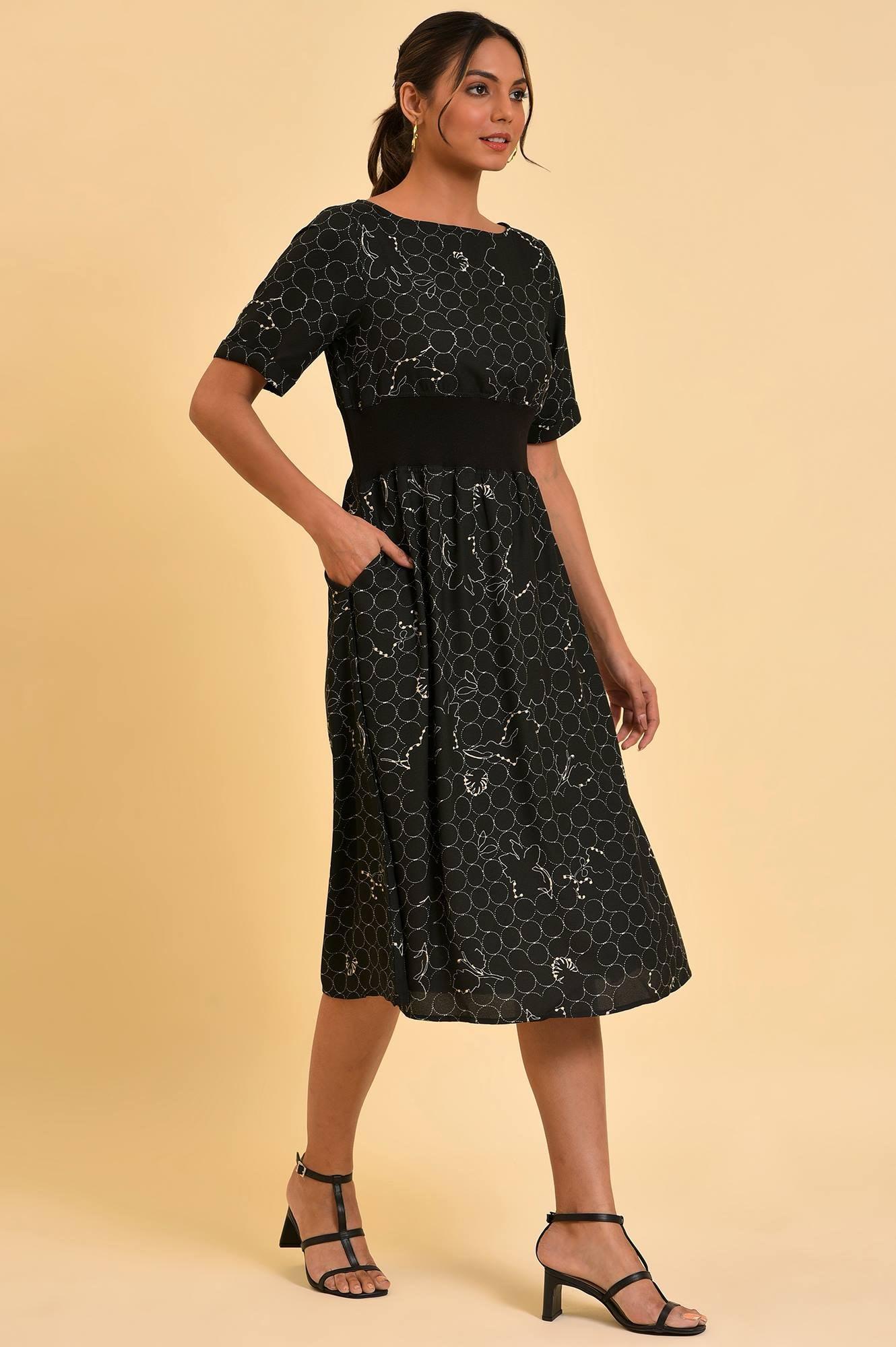 Black Geometric Print Western Dress - wforwoman