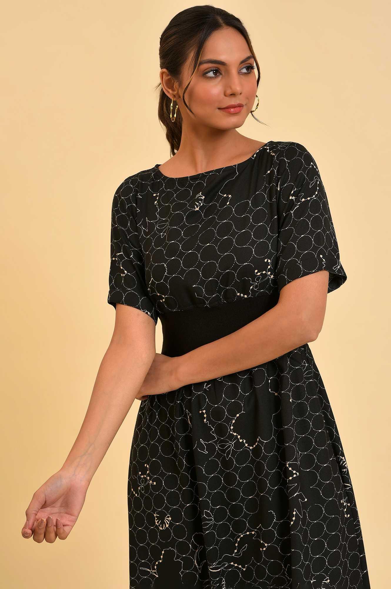 Black Geometric Print Western Dress - wforwoman