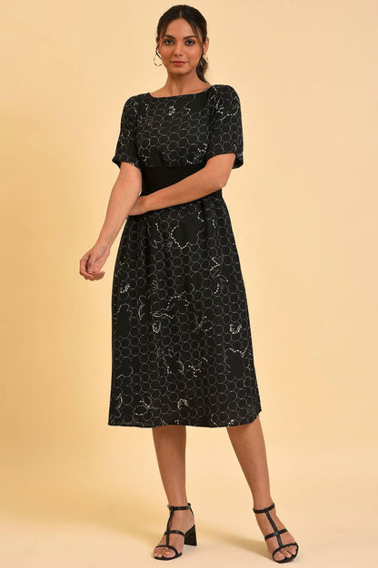 Black Geometric Print Western Dress - wforwoman