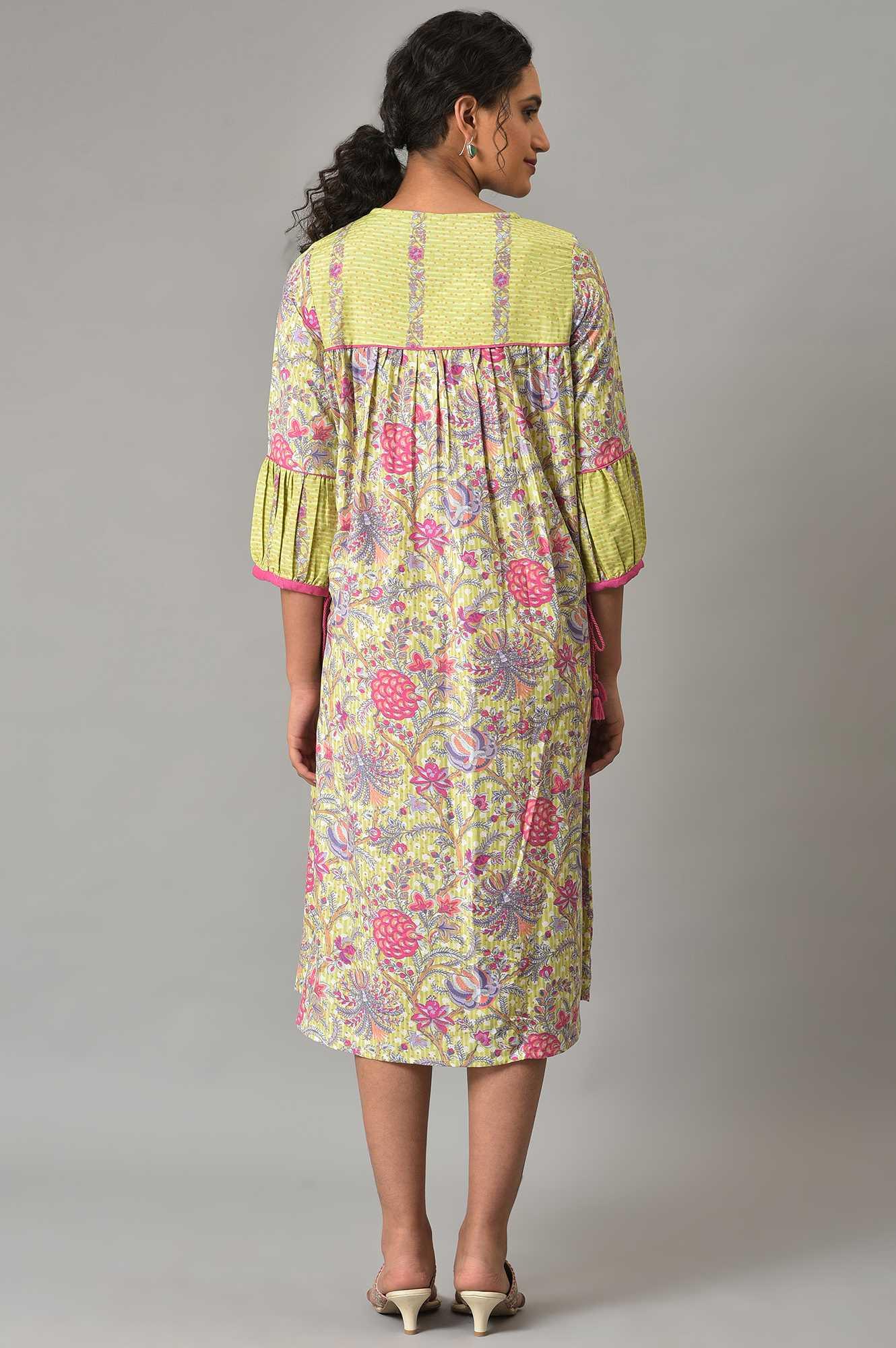 Green Printed Godget Plu Size Summer Dress - wforwoman