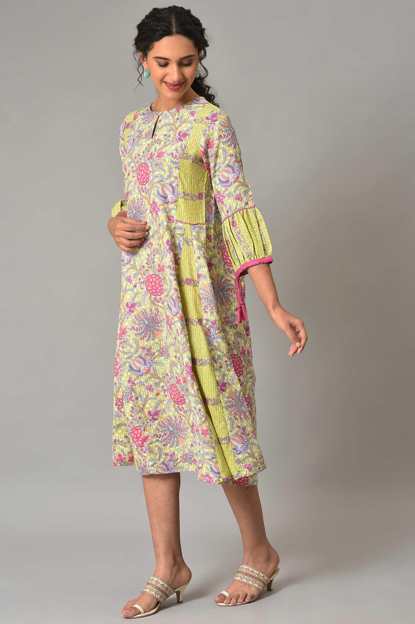 Green Printed Godget Summer Dress - wforwoman