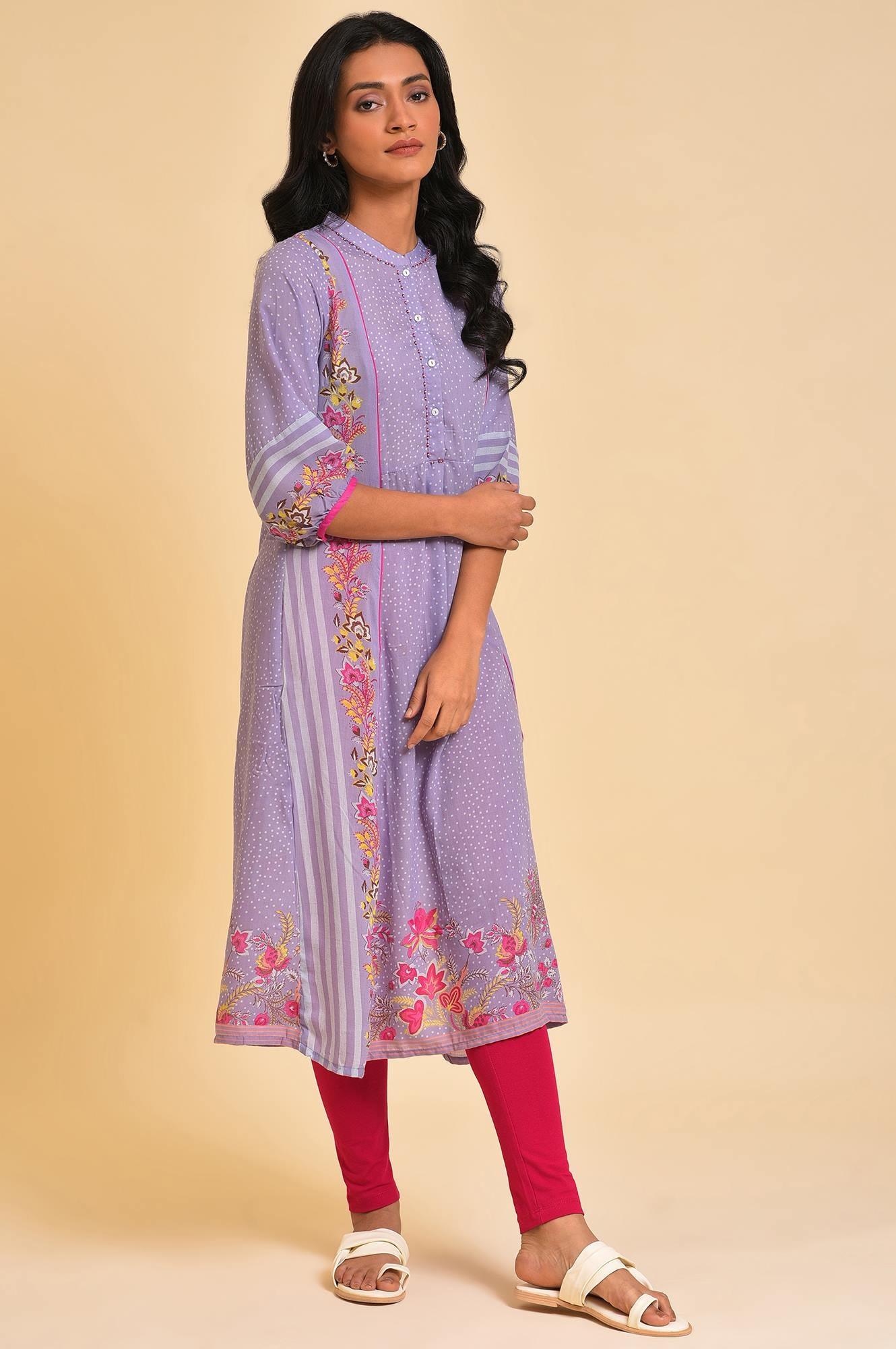 Light Purple Placement Print Plus Size Tunic - wforwoman