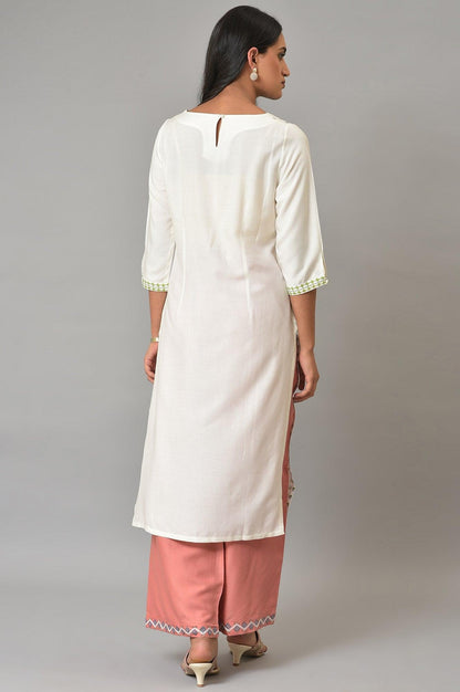 Ecru Placement Floral Printed Summer kurta - wforwoman