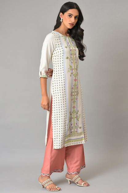 Ecru Placement Floral Printed Summer kurta - wforwoman