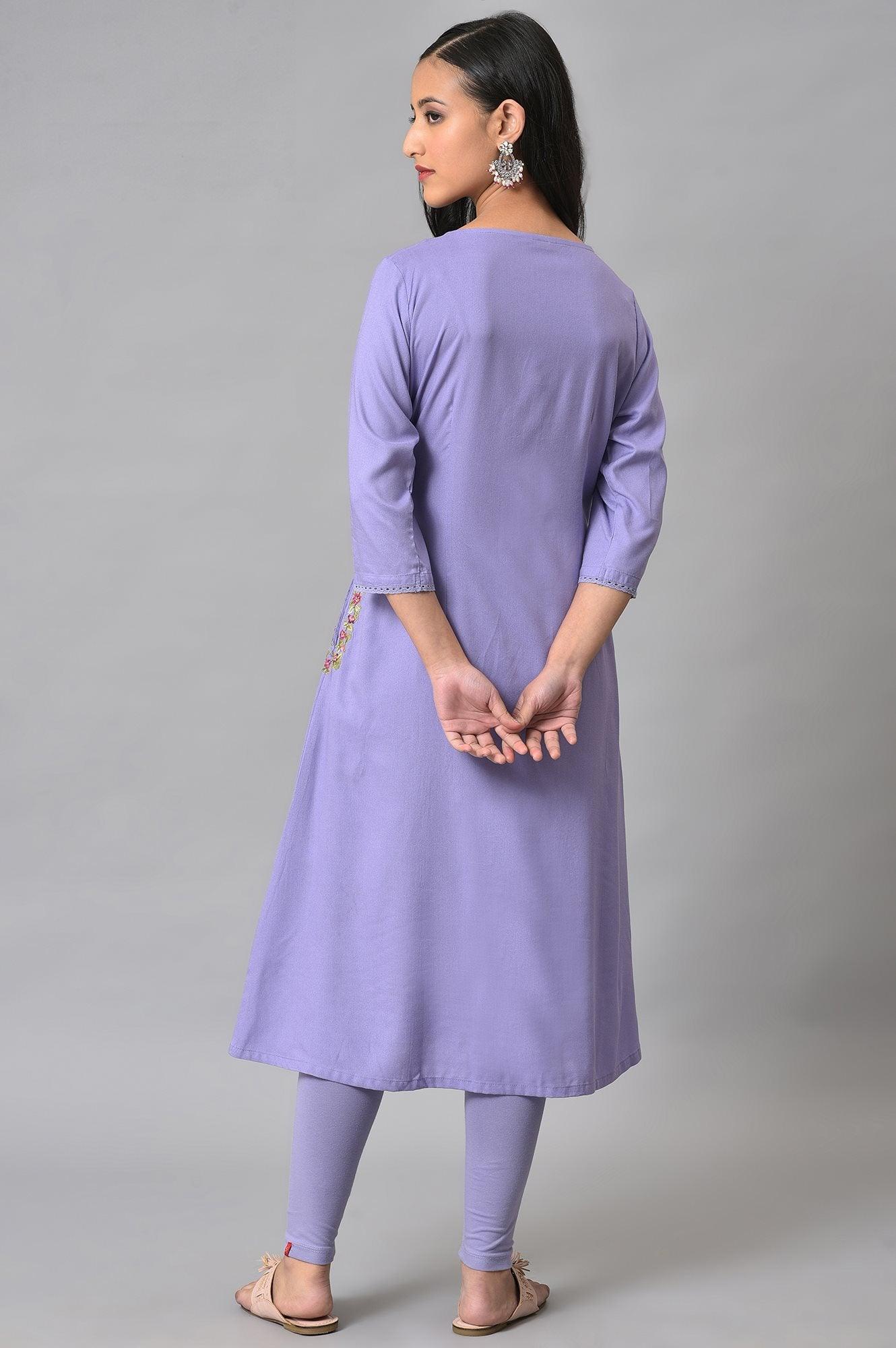 Voilet Embroidered A-Line Plus Size kurta - wforwoman