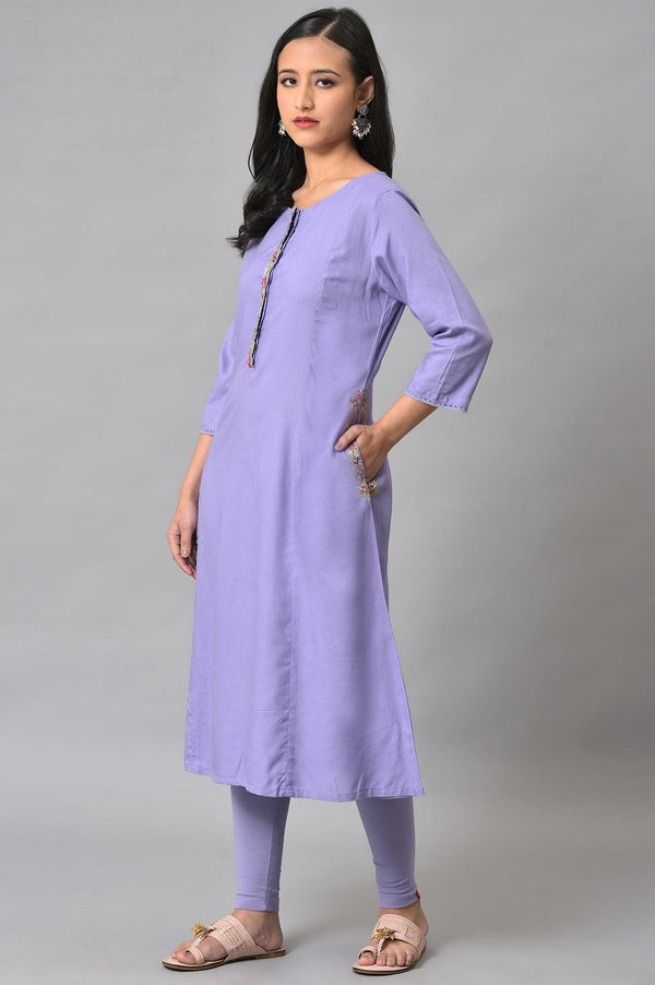 Voilet Embroidered A-Line Plus Size kurta