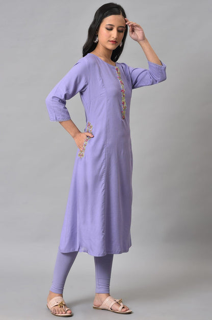 Voilet Embroidered A-Line Plus Size kurta - wforwoman