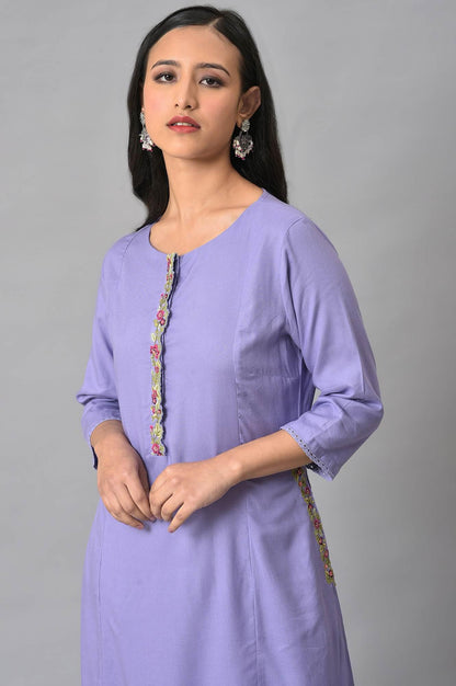 Voilet Embroidered A-Line Plus Size kurta - wforwoman