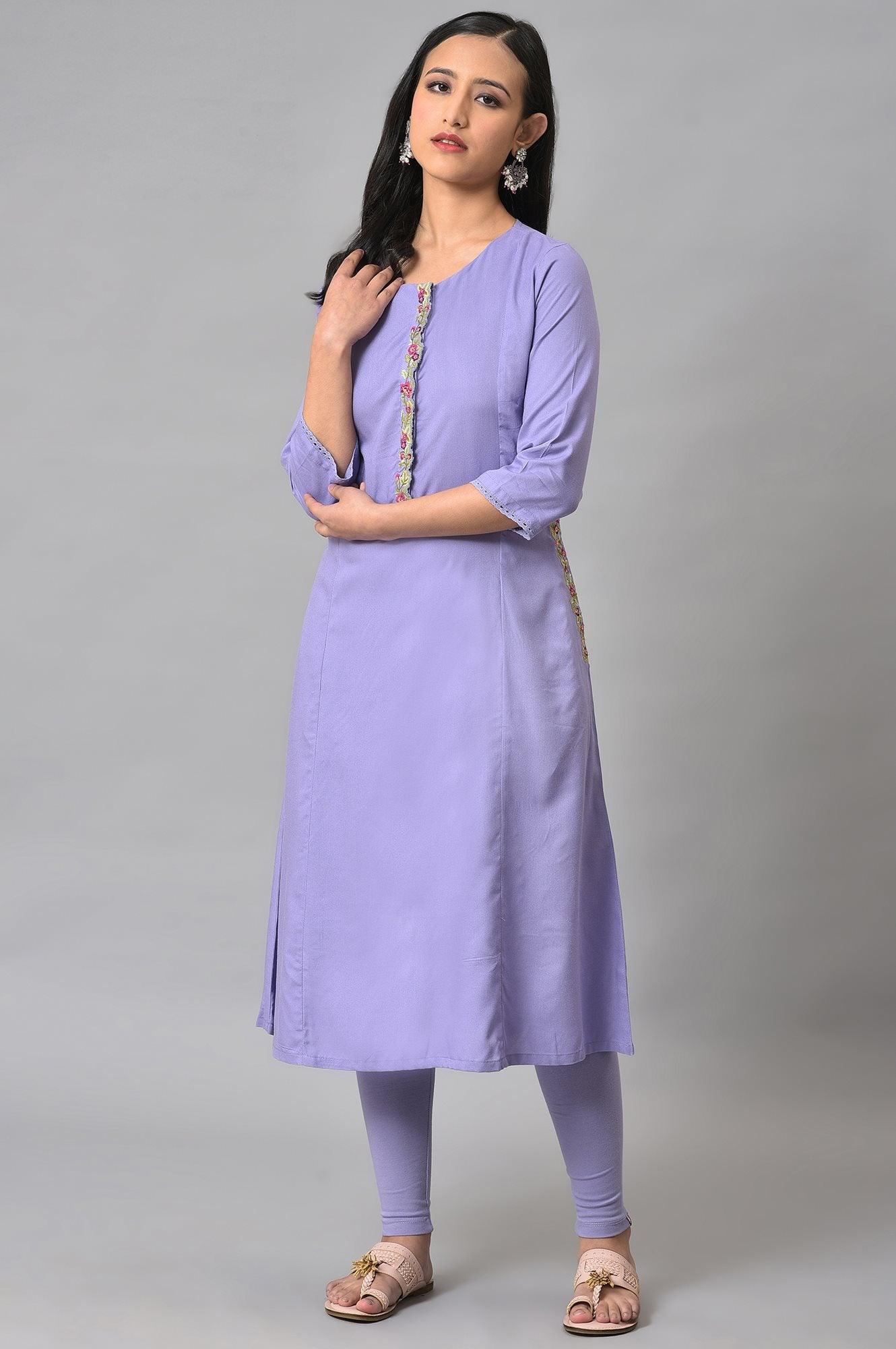 Voilet Embroidered A-Line Plus Size kurta - wforwoman
