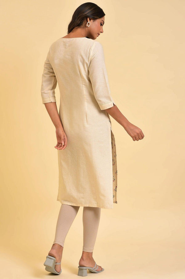 Ecru Floral Printed kurta With Lace Detailing