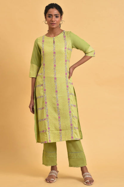 Green Floral Printed Straight Plus Size Summer kurta - wforwoman