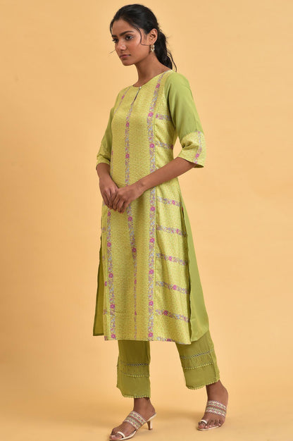 Green Floral Printed Straight Summer kurta - wforwoman