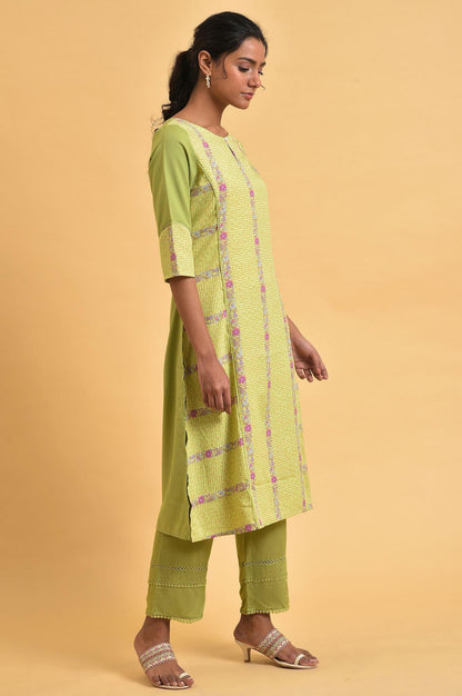 Green Floral Printed Straight Summer kurta - wforwoman
