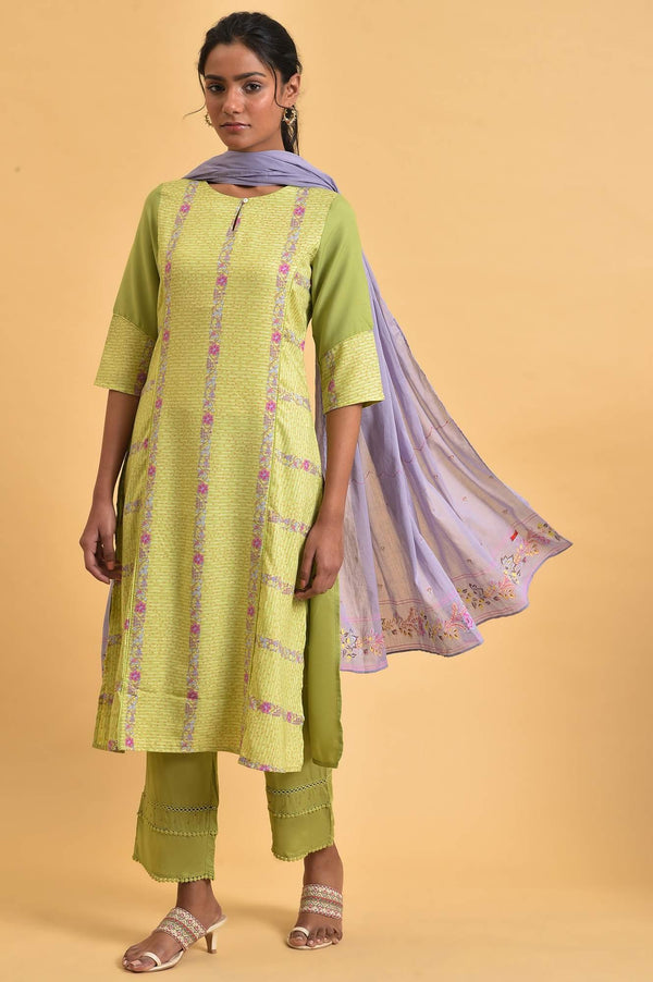 Green Floral Printed Straight Plus Size Summer kurta