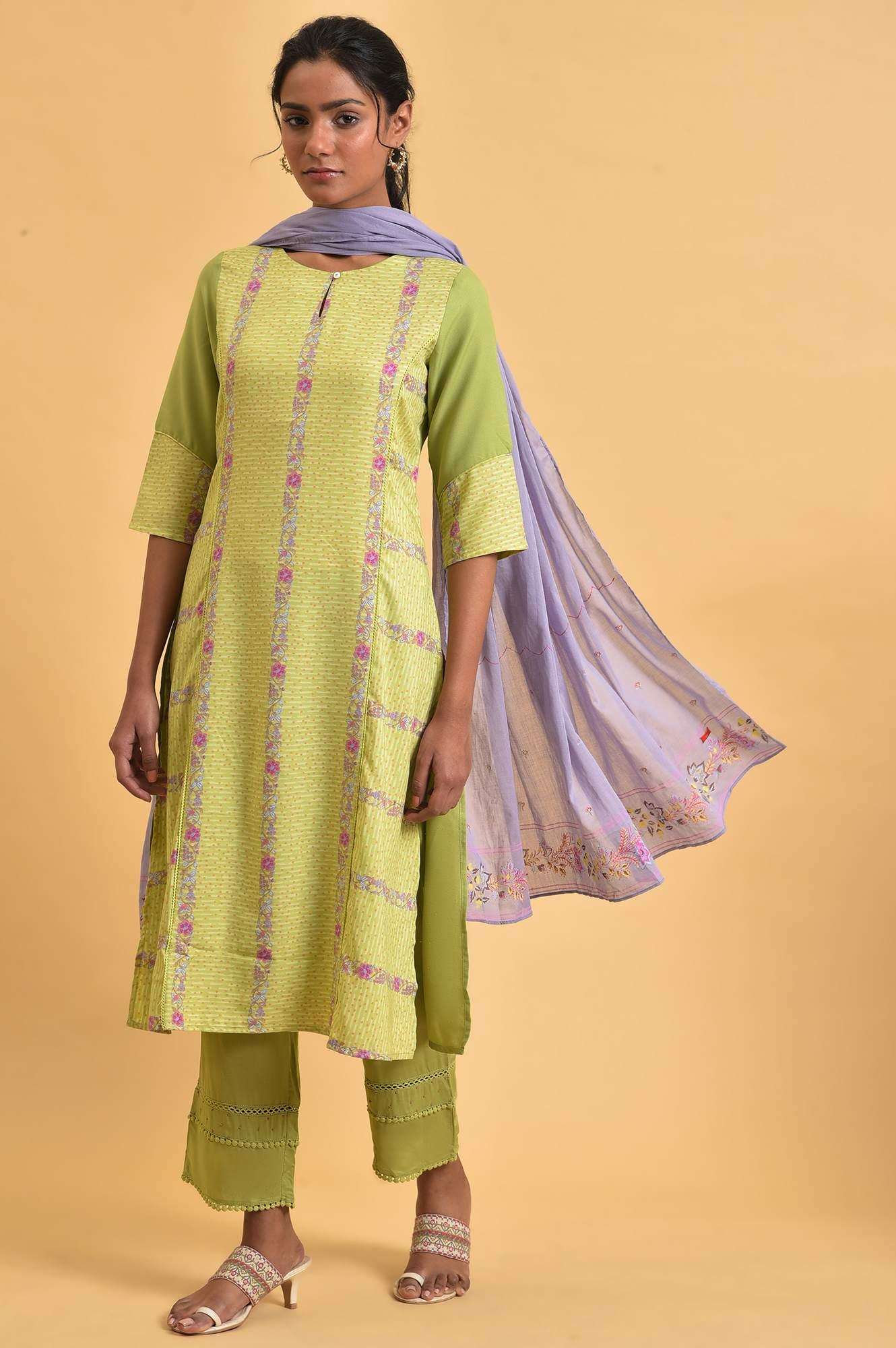 Green Floral Printed Straight Summer kurta - wforwoman