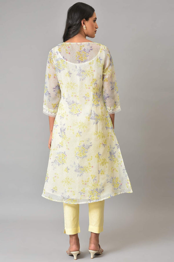 Ecru Floral Printed Kota Inner kurta