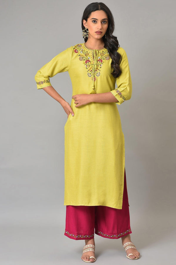 Lime Green Embroidered Summer kurta