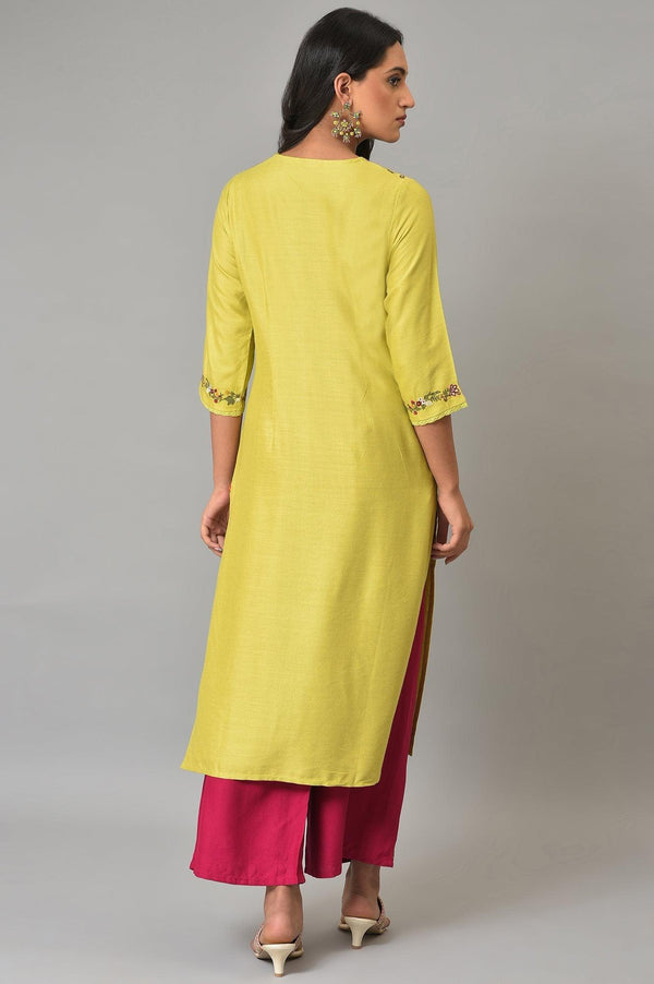 Lime Green Embroidered Summer kurta